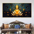 Spiritual Gautam Buddha Canvas Painting with Lotus Base
