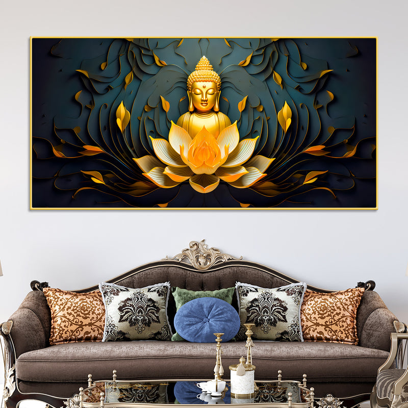 Spiritual Gautam Buddha Canvas Painting with Lotus Base