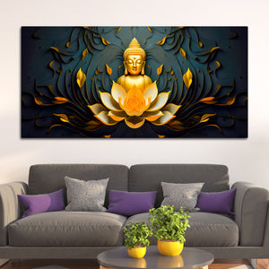 Spiritual Gautam Buddha Canvas Painting with Lotus Base