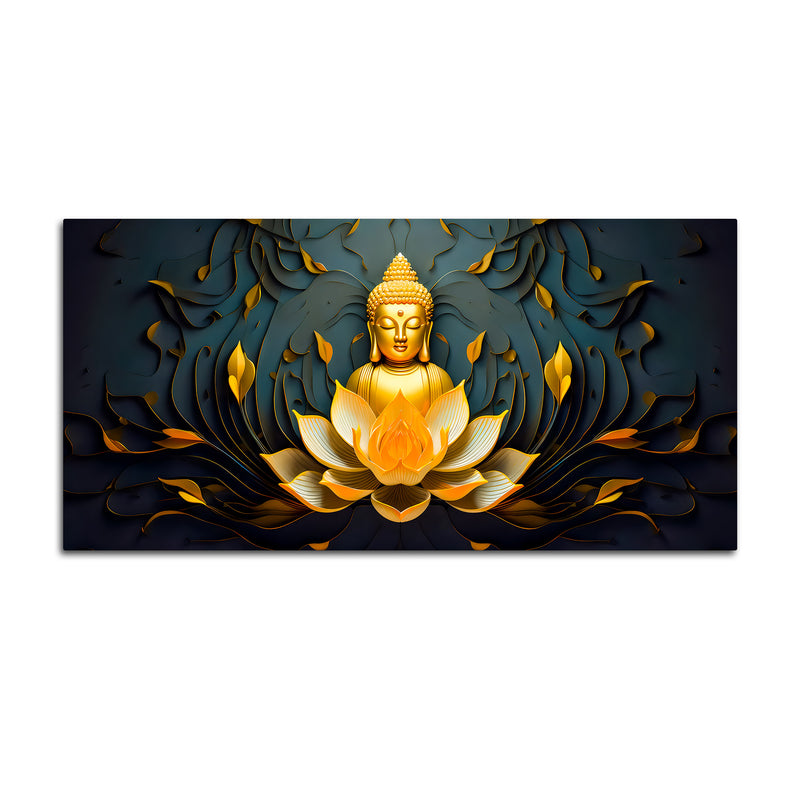 Spiritual Gautam Buddha Canvas Painting with Lotus Base