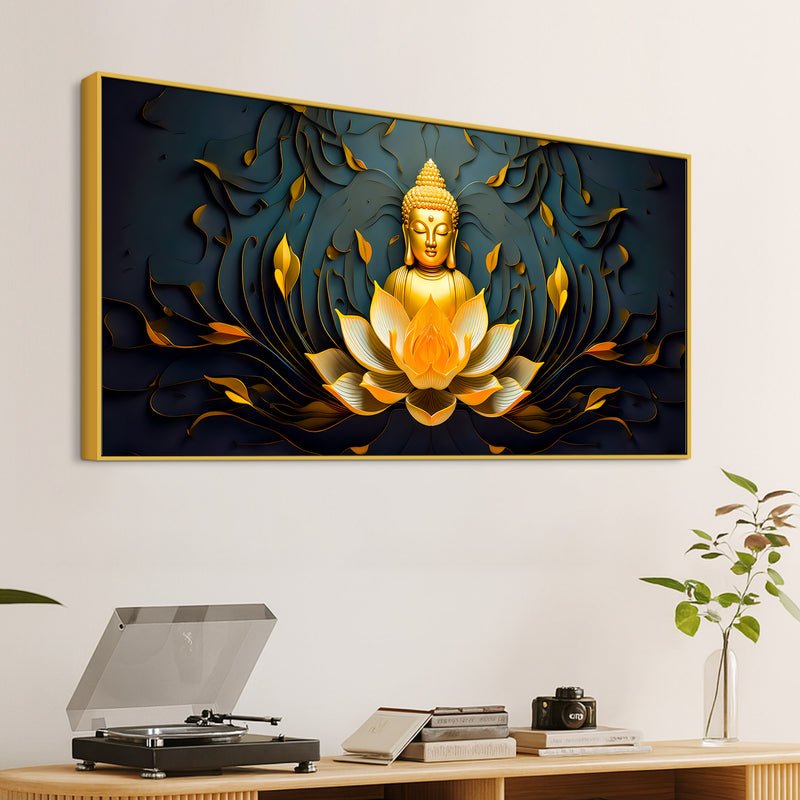 Spiritual Gautam Buddha Canvas Painting with Lotus Base