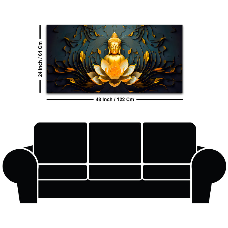 Spiritual Gautam Buddha Canvas Painting with Lotus Base