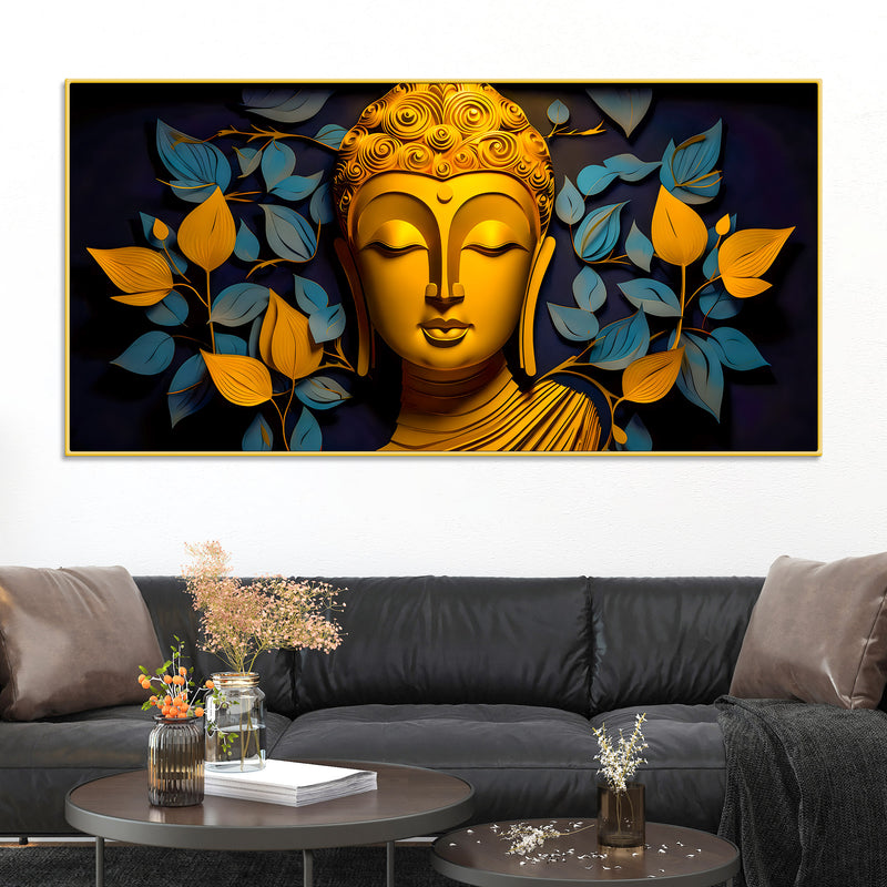  spiritual-gautam-buddha-wall-painting-with-elegant-leaf-art