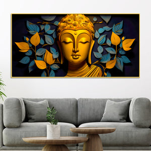 Spiritual Gautam Buddha Wall Painting with Elegant Leaf Art