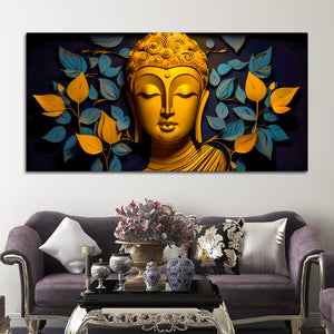 Spiritual Gautam Buddha Wall Painting with Elegant Leaf Art
