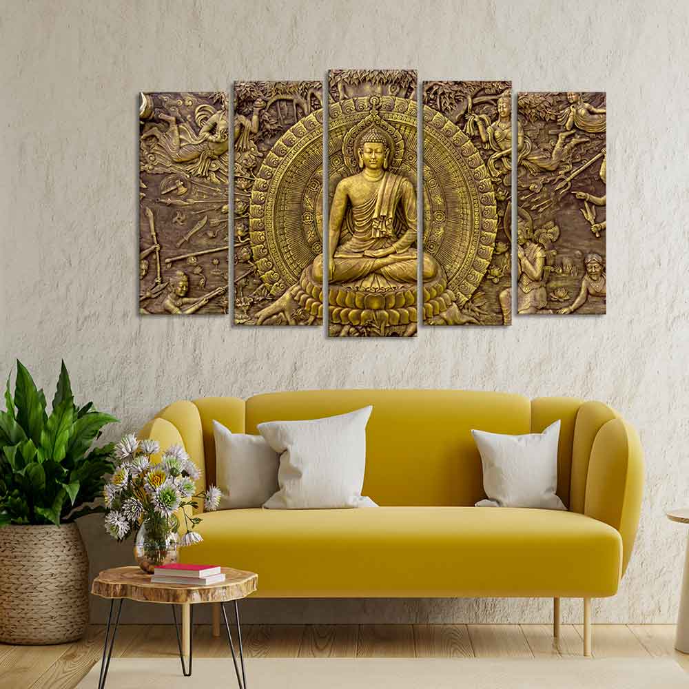 Spiritual God Buddha Wall Painting Set of Five Pieces