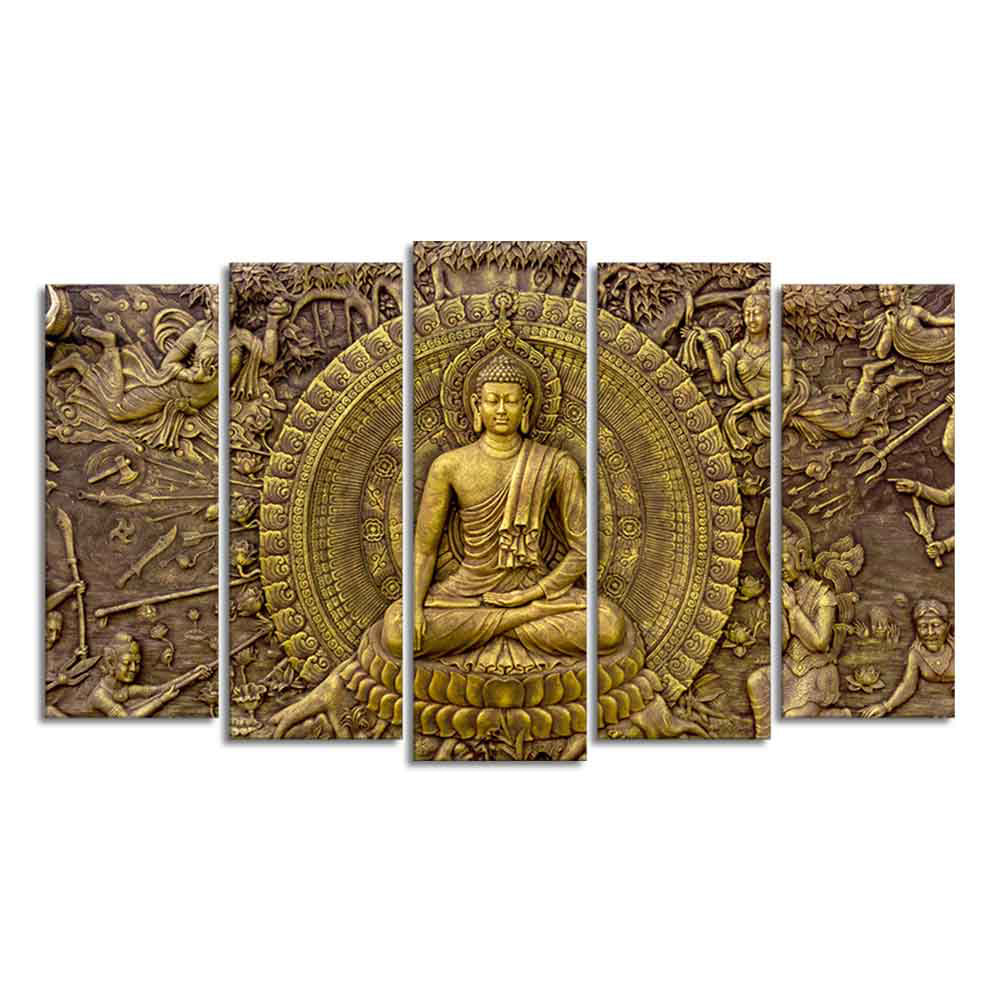 Spiritual God Buddha Wall Painting Set of Five Pieces