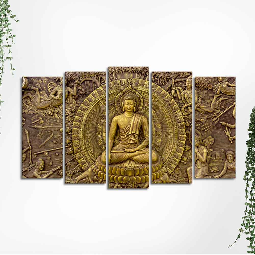 Spiritual God Buddha Wall Painting Set of Five Pieces