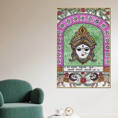 spiritual-goddess-durga-madhubani-canvas-wall-painting