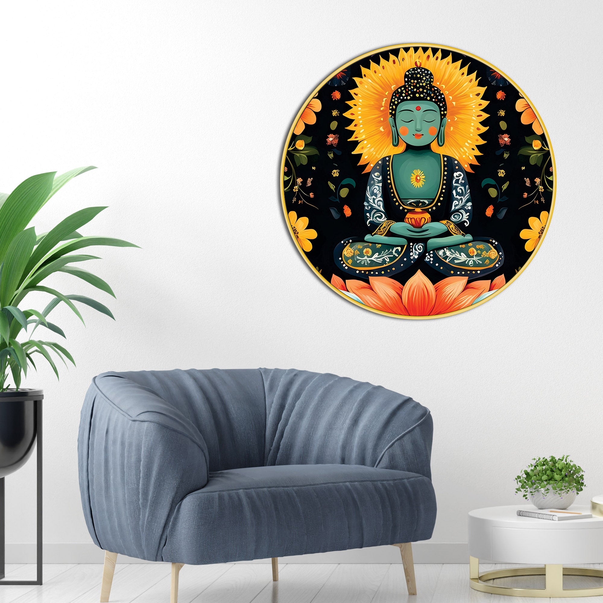 Spiritual Golden Buddha Lotus Painting
