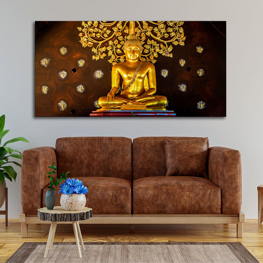 Spiritual Golden Gautam Buddha Canvas Wall Painting