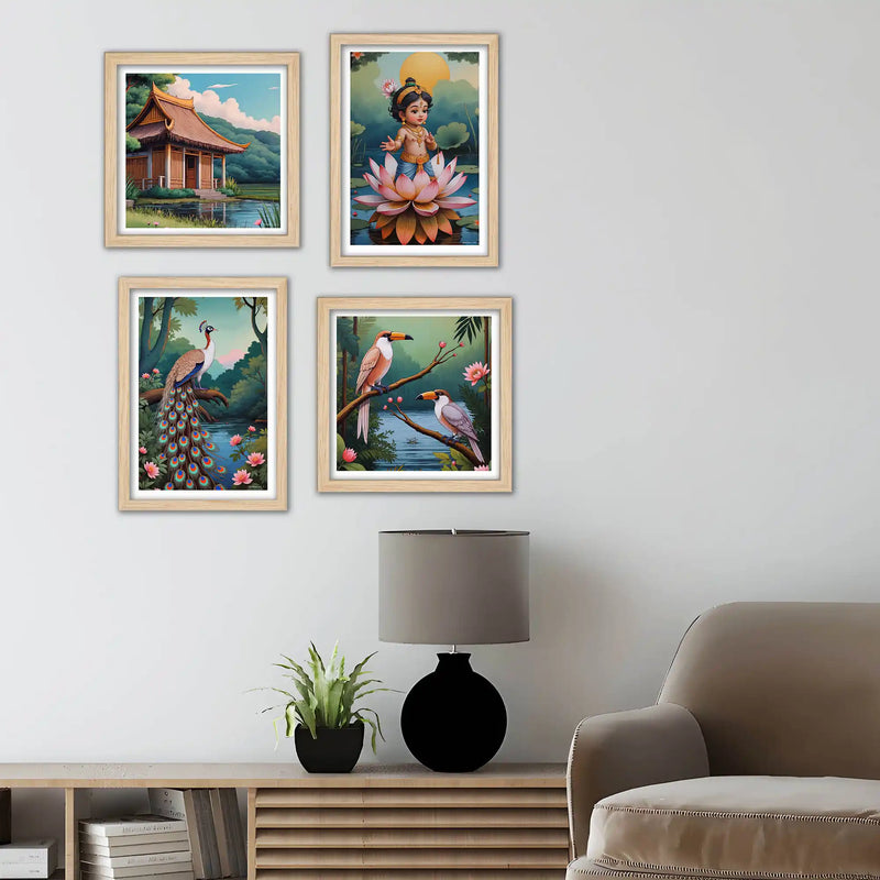 Spiritual Indian Wall Art Frame Set of 4