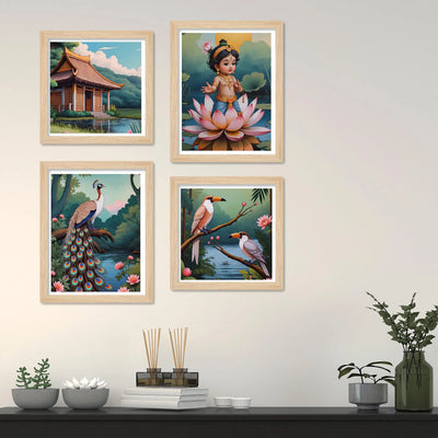 Spiritual Indian Wall Art Frame Set of 4
