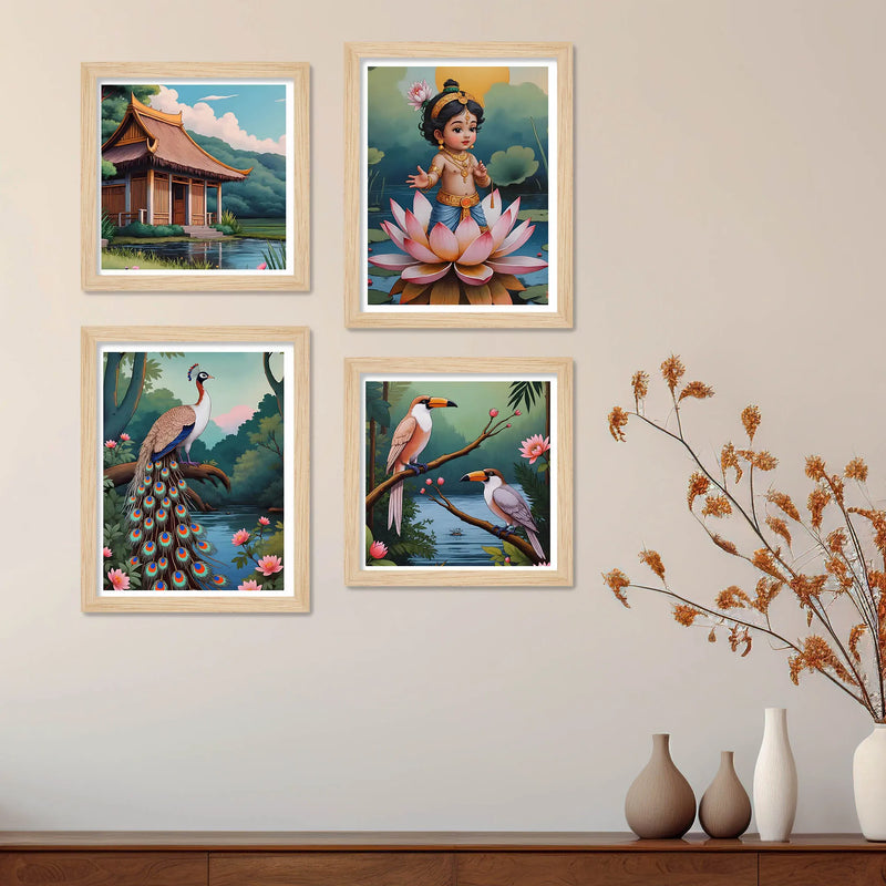 Spiritual Indian Wall Art Frame Set of 4