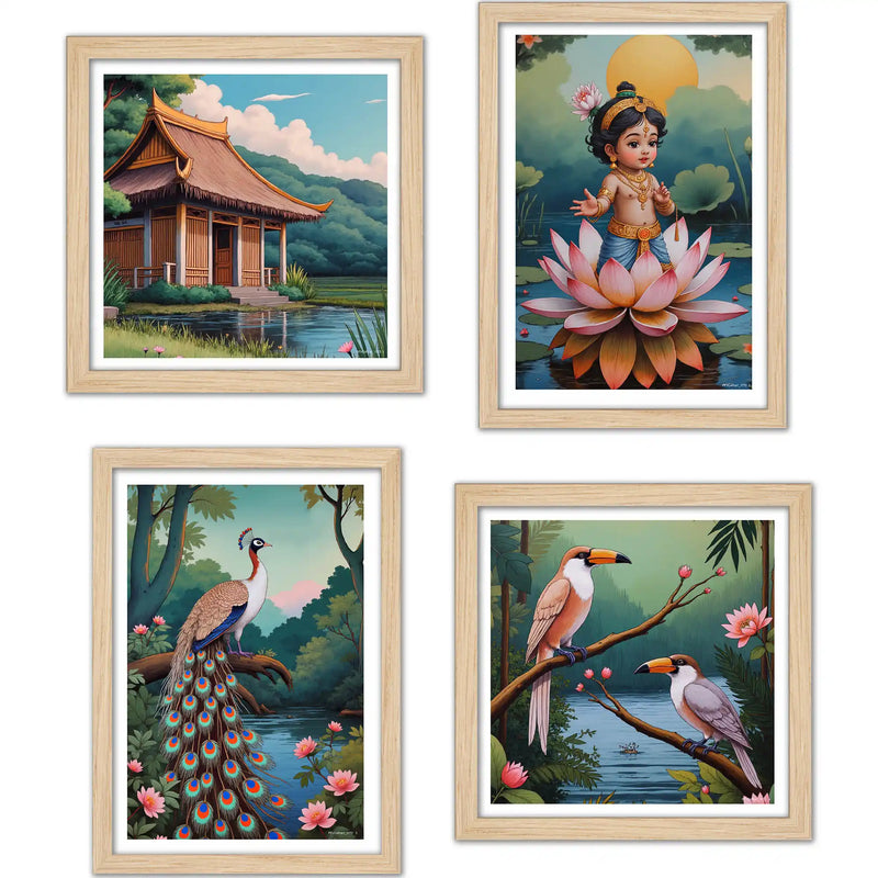 Spiritual Indian Wall Art Frame Set of 4