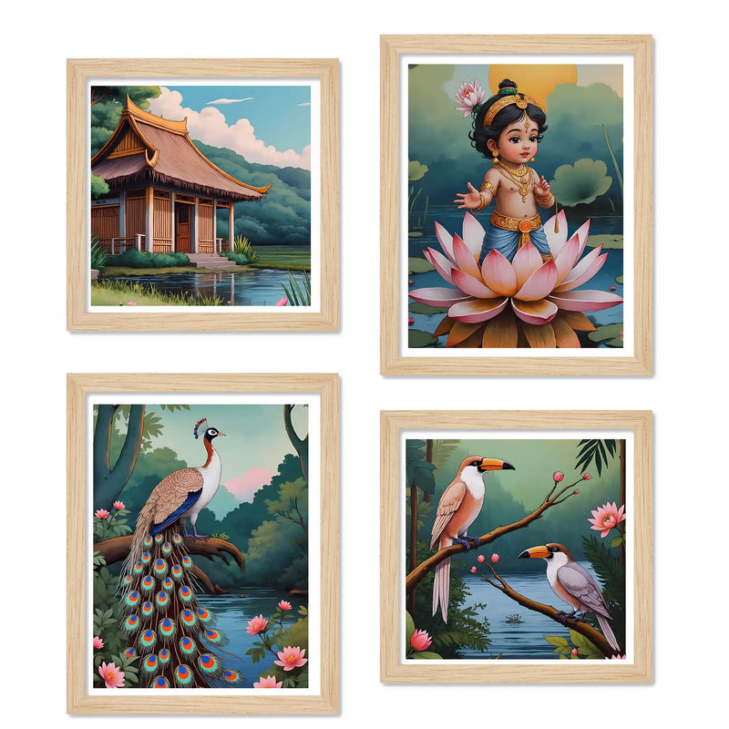 Spiritual Indian Wall Art Frame Set of 4