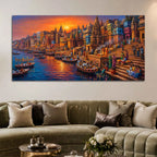 Spiritual Kashi Ganga Riverside Painting for Living Room Wall Decor