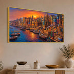 Spiritual Kashi Ganga Riverside Painting for Living Room Wall Decor