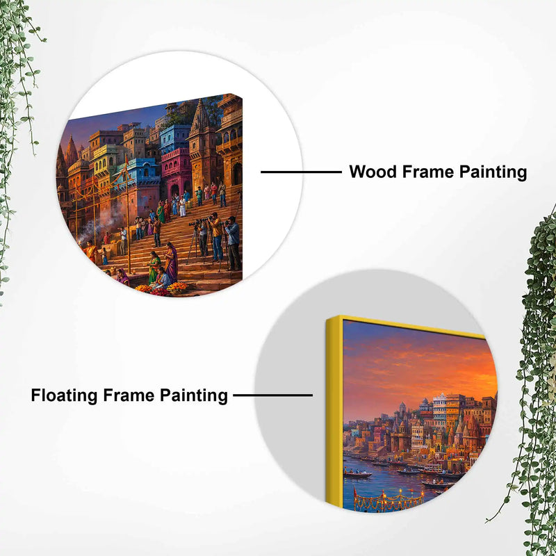 Spiritual Kashi Ganga Riverside Painting for Living Room Wall Decor