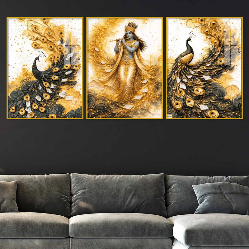 Spiritual Krishna Floating Acrylic Painting Set of 3