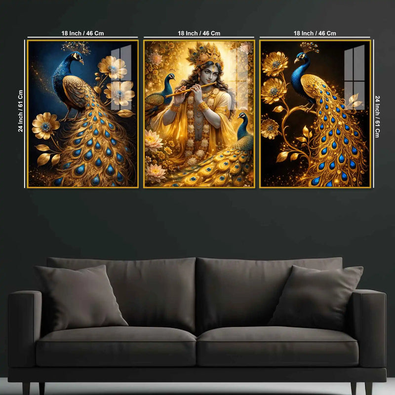 Spiritual Krishna Floating Acrylic Painting Set of 3