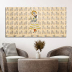 Spiritual Krishna & Gau Mata Pichwai Canvas Wall Painting – Divine Wall Decor