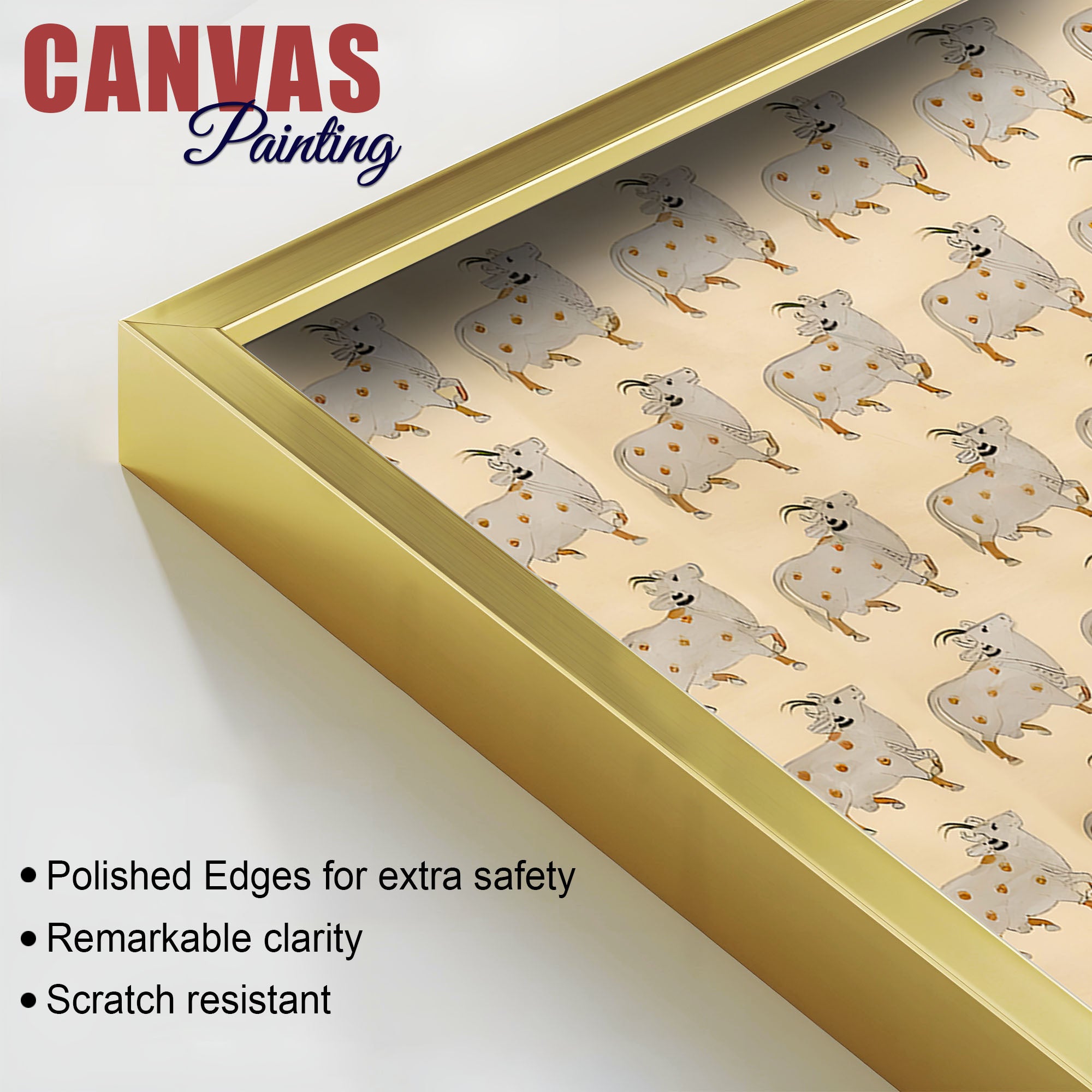 Spiritual Krishna & Gau Mata Pichwai Canvas Wall Painting – Divine Wall Decor