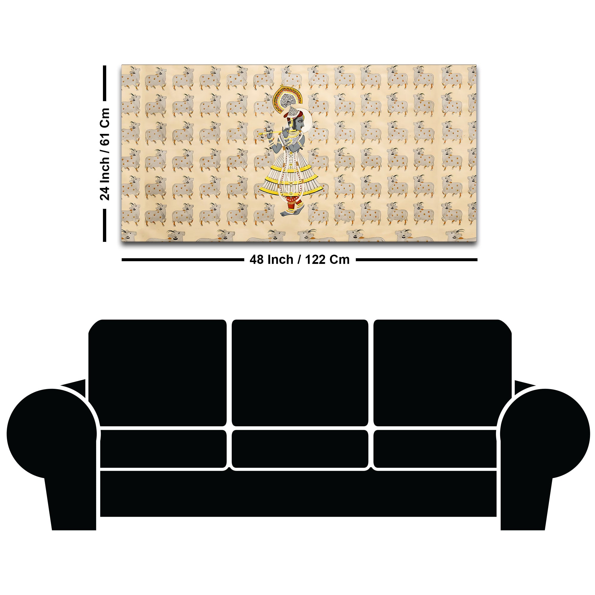 Spiritual Krishna & Gau Mata Pichwai Canvas Wall Painting – Divine Wall Decor