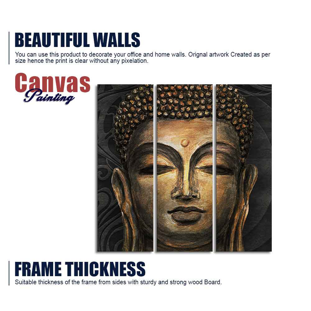 Spiritual Lord Buddha 3 Pieces Canvas Wall Painting