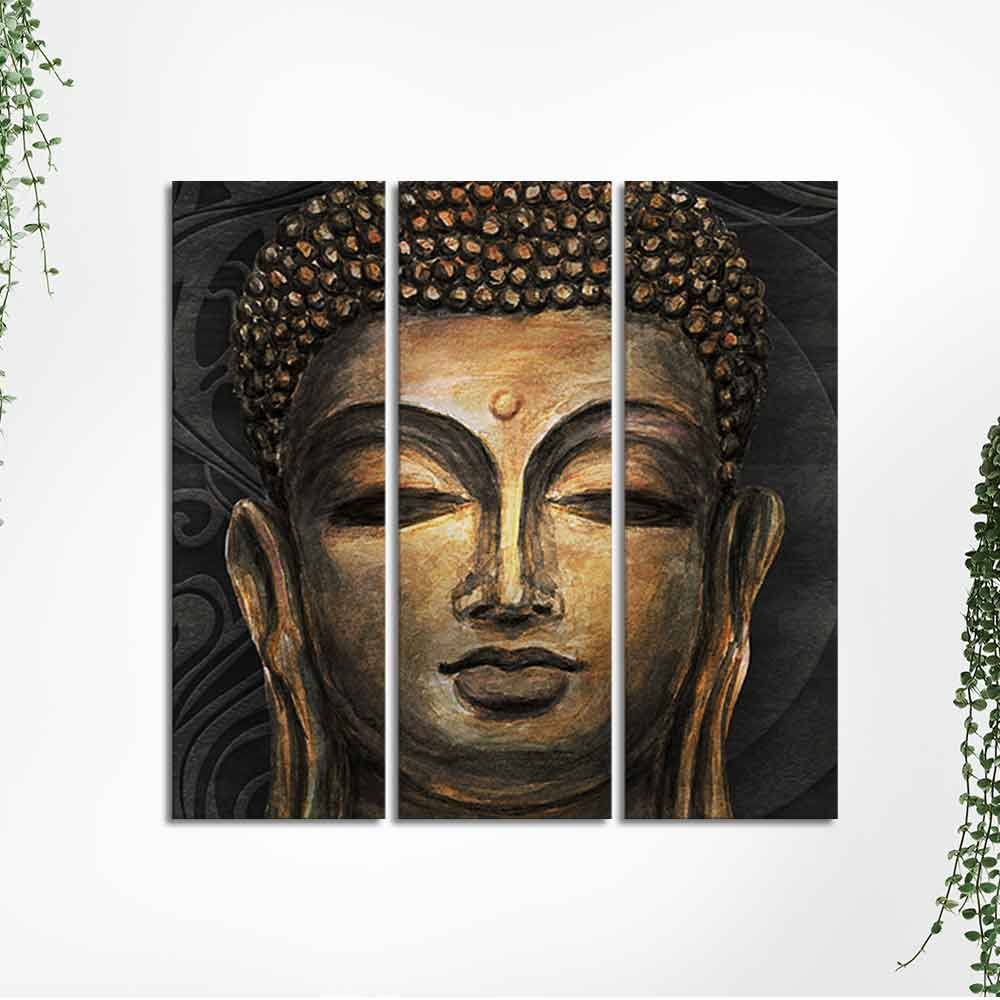 Spiritual Lord Buddha 3 Pieces Canvas Wall Painting