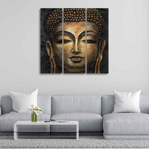 Spiritual Lord Buddha 3 Pieces Canvas Wall Painting