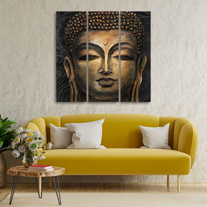 Spiritual Lord Buddha 3 Pieces Canvas Wall Painting