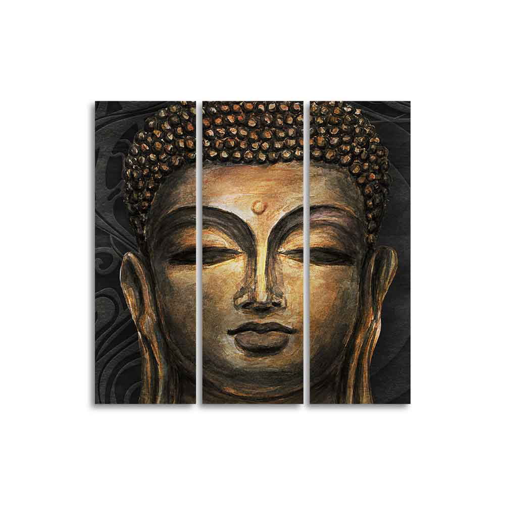 Spiritual Lord Buddha 3 Pieces Canvas Wall Painting