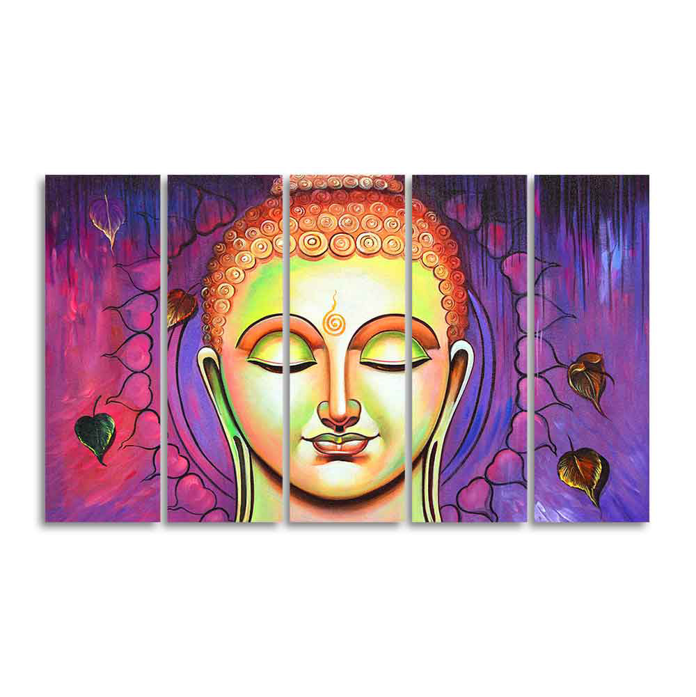 Spiritual Lord Buddha Meditating Wall Painting Five Pieces