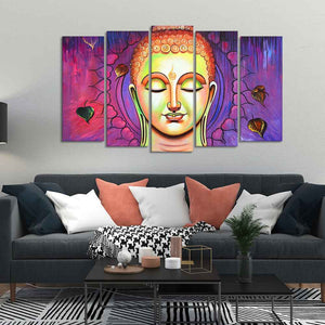 Spiritual Lord Buddha Meditating Wall Painting Set of Five