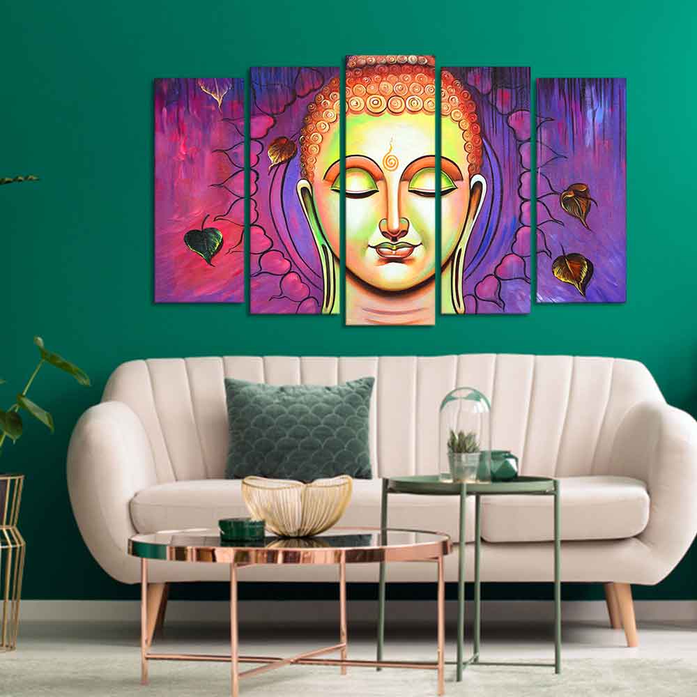 Spiritual Lord Buddha Meditating Wall Painting Set of Five