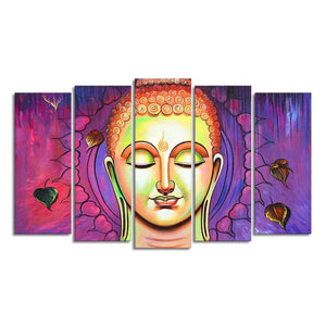 Spiritual Lord Buddha Meditating Wall Painting Set of Five