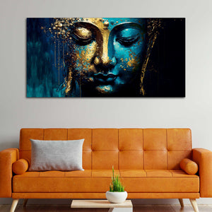 Spiritual Lord Budha face in Golden Canvas Touch Wall Painting