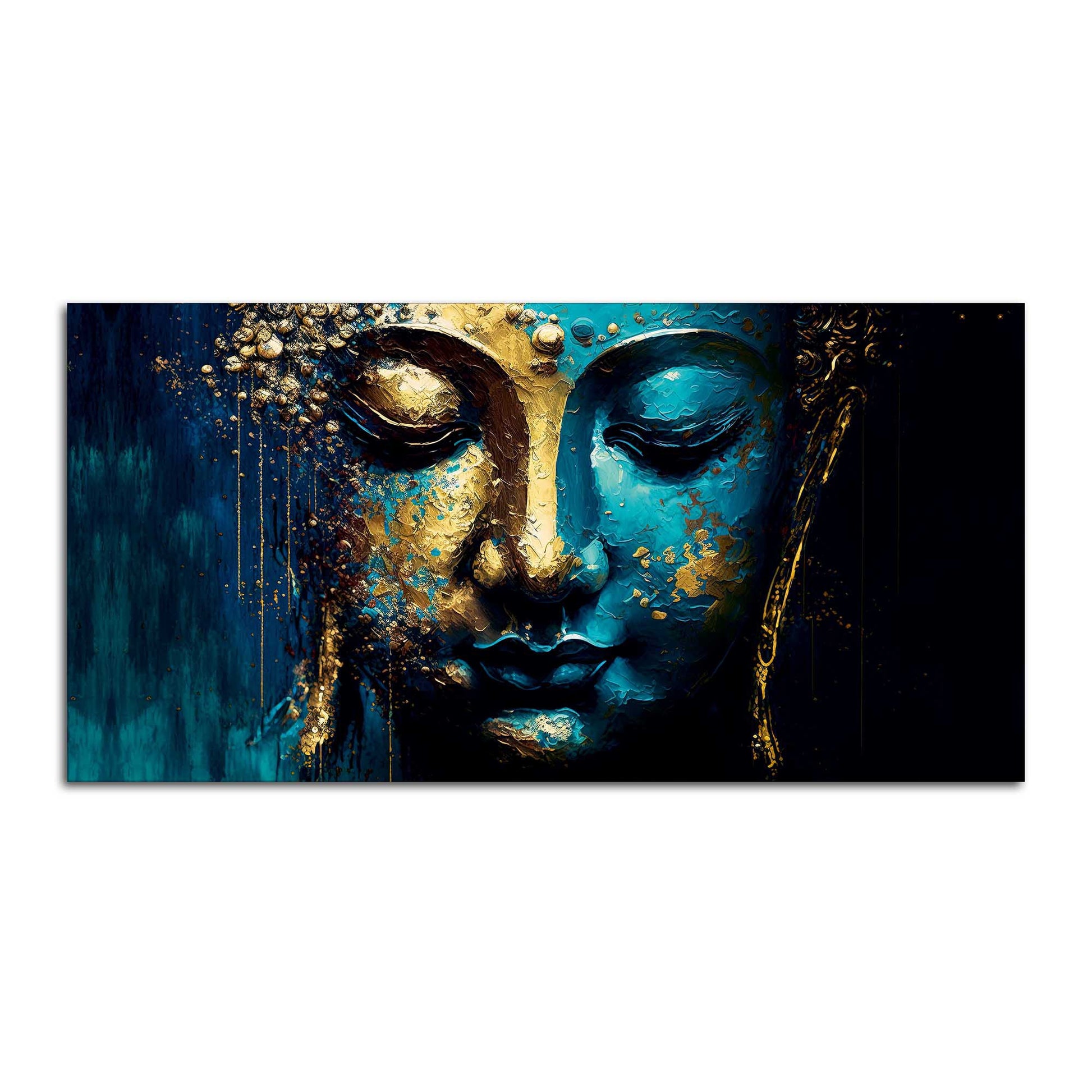 Spiritual Lord Budha face in Golden Canvas Touch Wall Painting