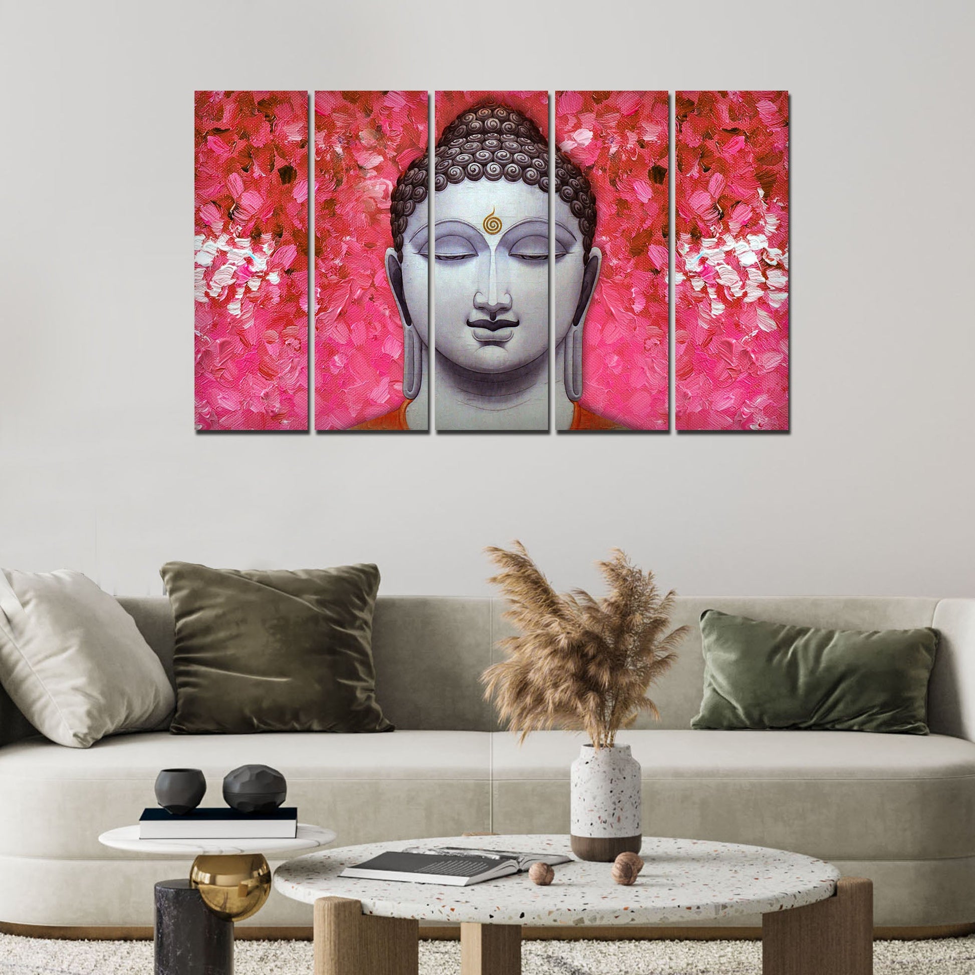 Spiritual Lord Gautam Buddha Wall Painting 5 Pieces