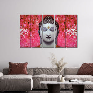 Spiritual Lord Gautam Buddha Wall Painting 5 Pieces