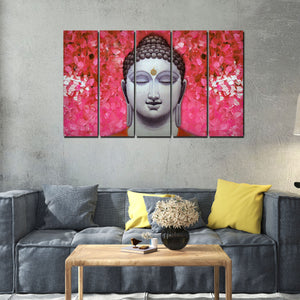 Spiritual Lord Gautam Buddha Wall Painting 5 Pieces