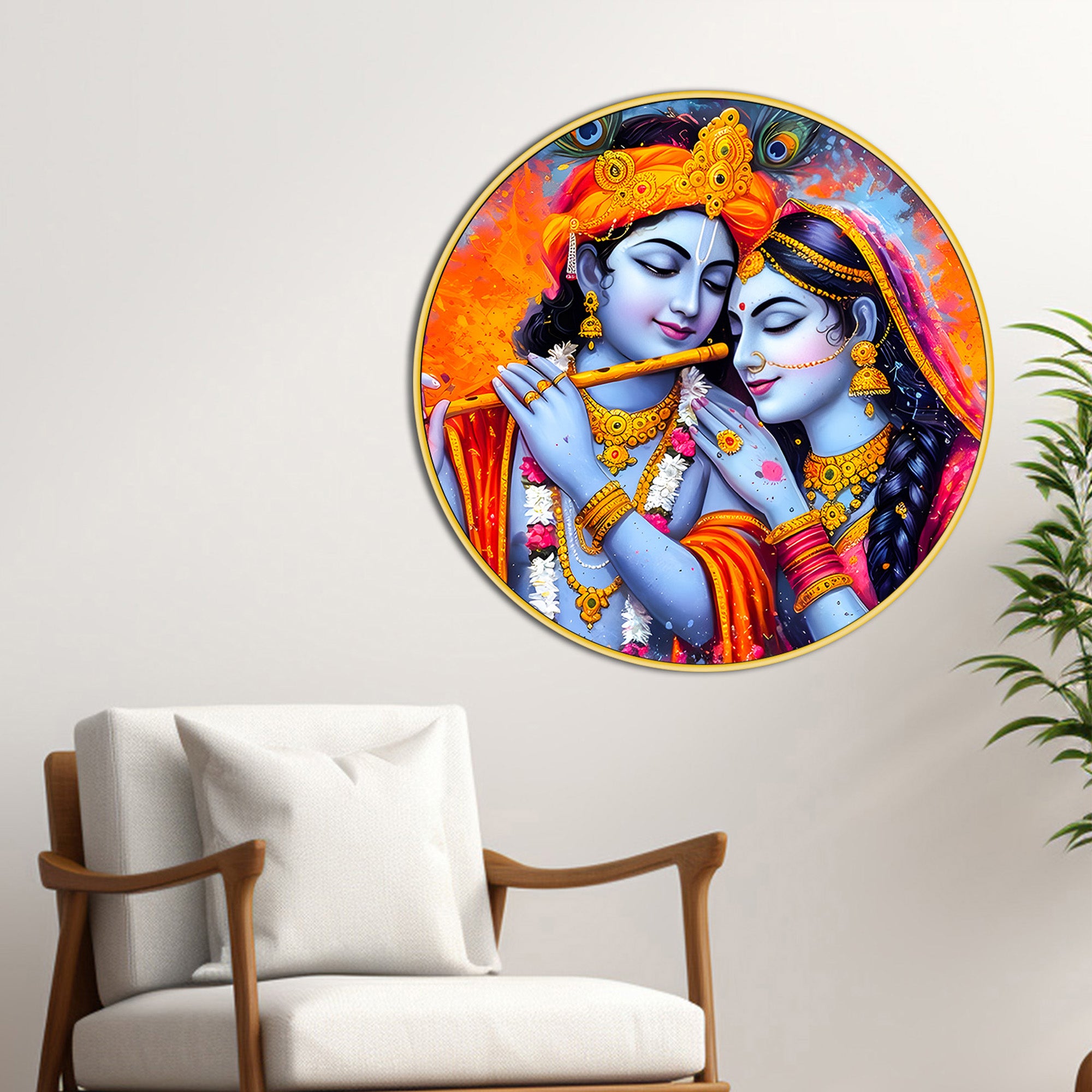Spiritual Lord Radha Krishna Round Painting Decor