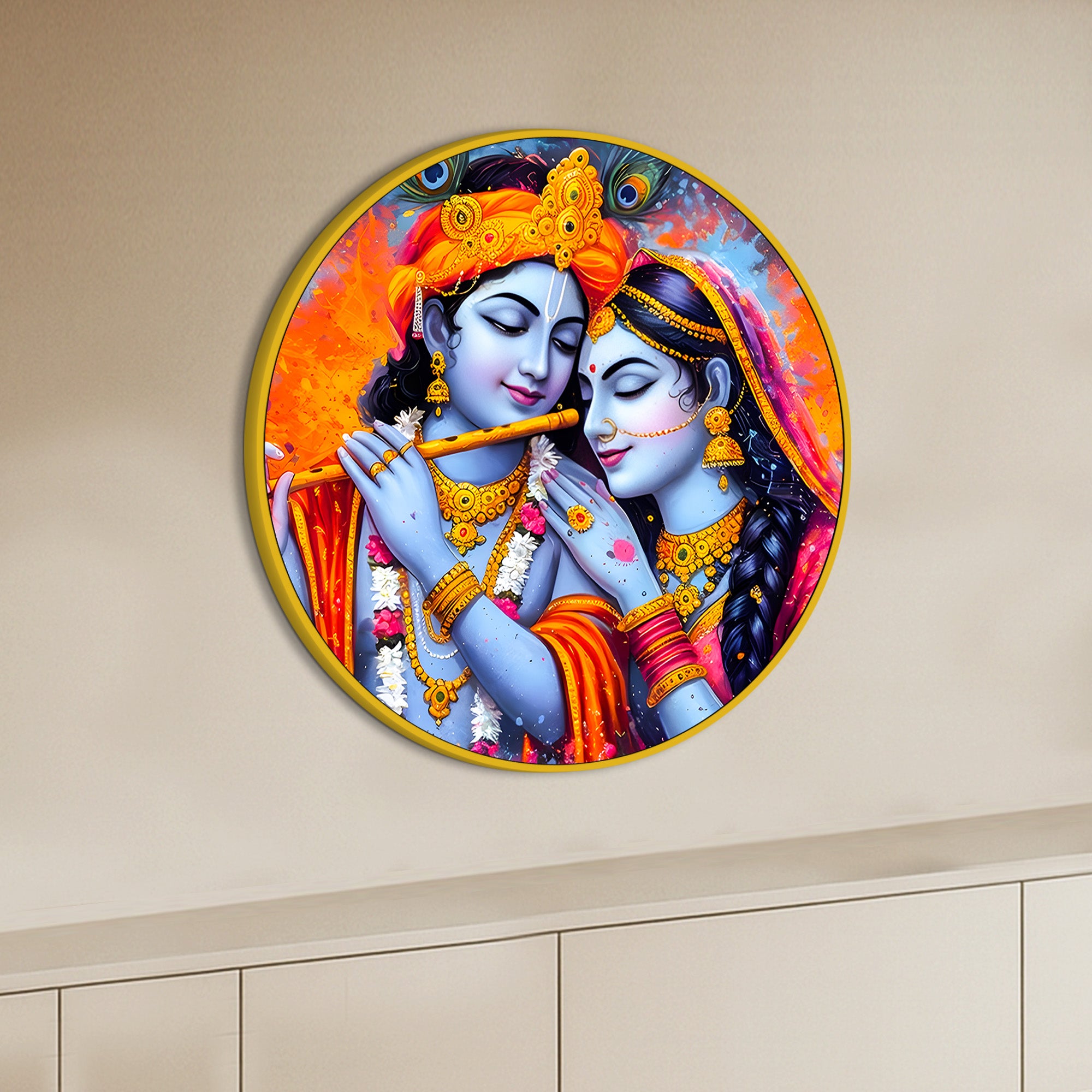 Spiritual Lord Radha Krishna Round Painting Decor