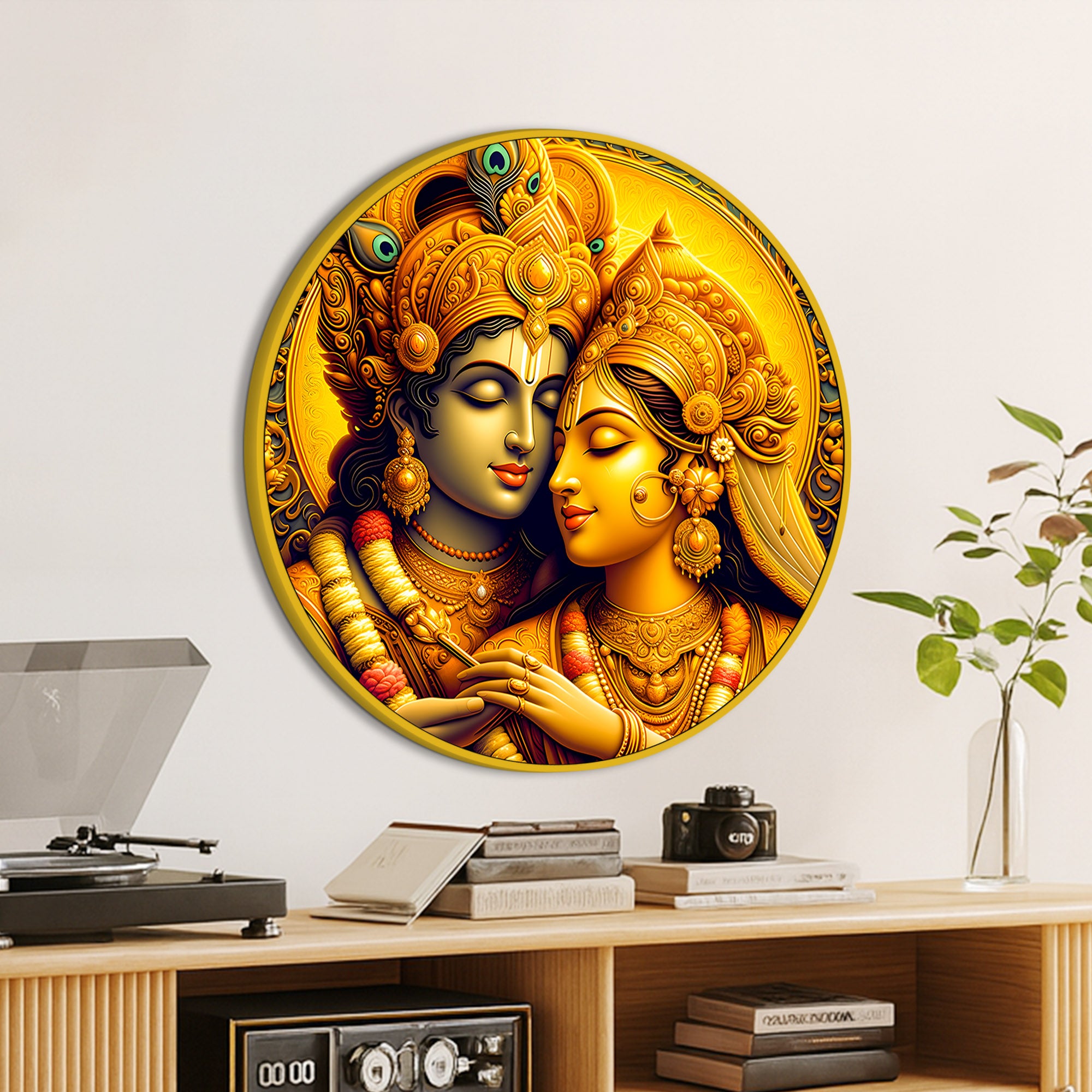 Spiritual Lord Radha Krishna Round Painting for Home