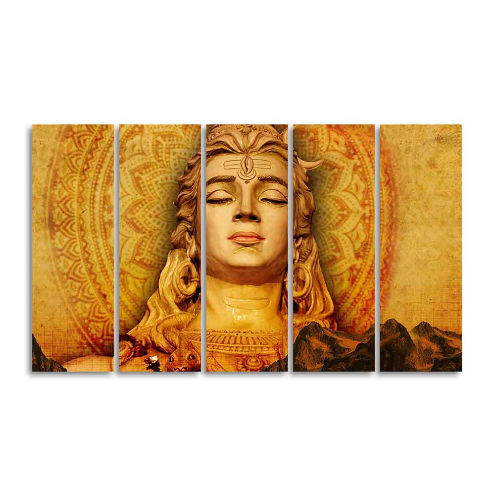 Spiritual Lord Shiva Canvas Wall Painting of Five Pieces