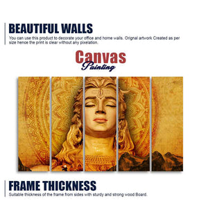 Spiritual Lord Shiva Canvas Wall Painting of Five Pieces