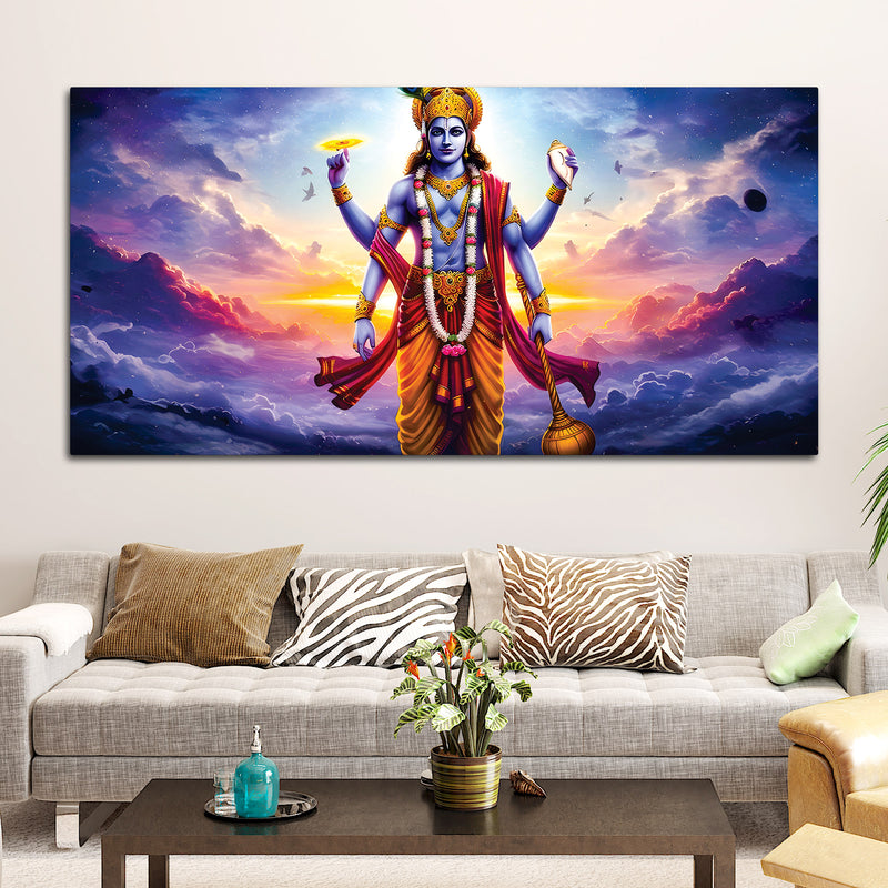 Spiritual Lord Vishnu Canvas Wall Painting for Home & Office