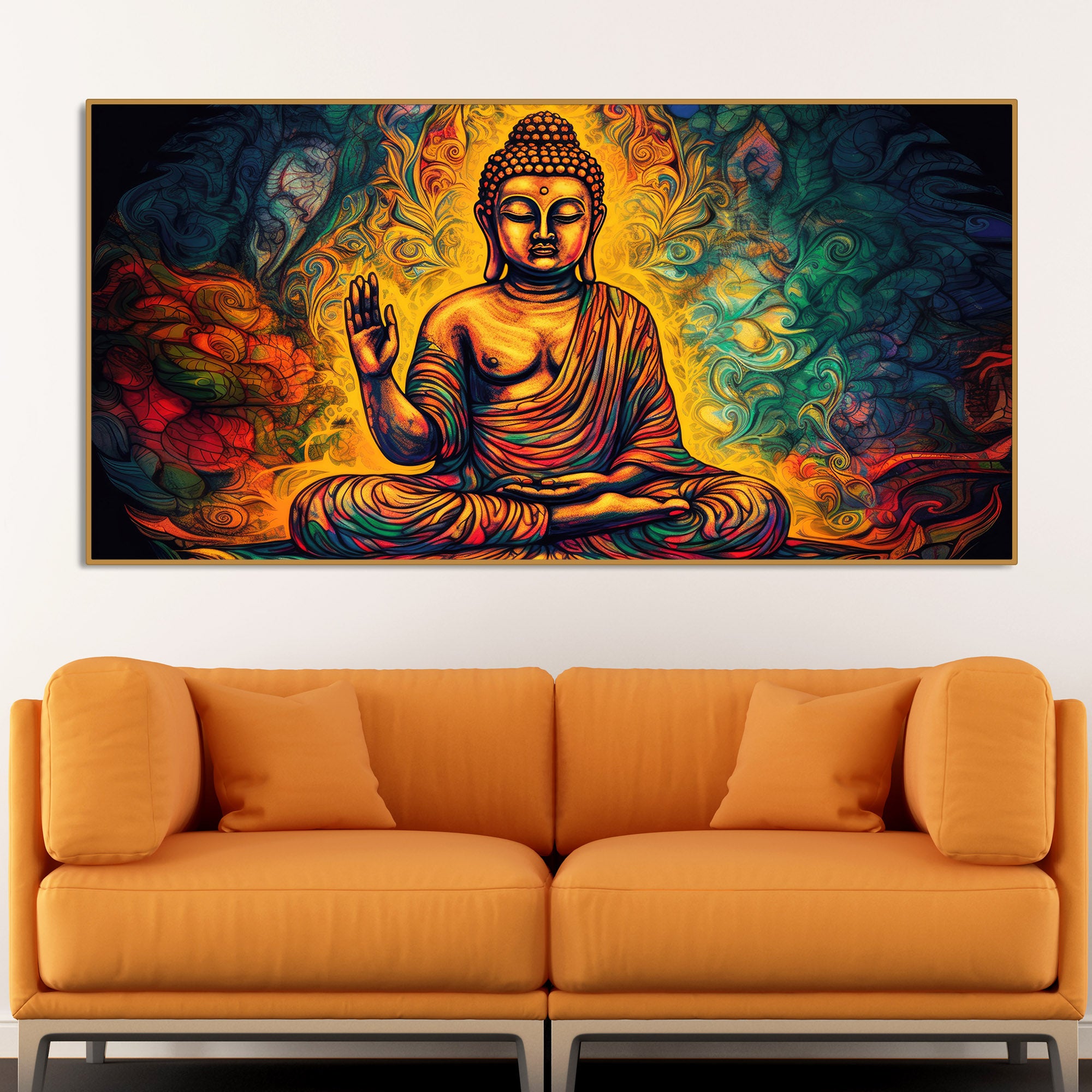 Spiritual Peaceful Gautam Buddha Textured Art Wooden Wall Painting