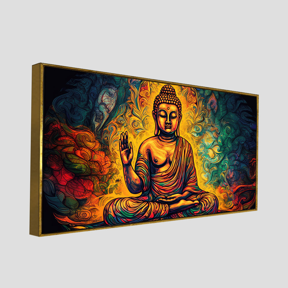 Spiritual Peaceful Gautam Buddha Textured Art Wooden Wall Painting